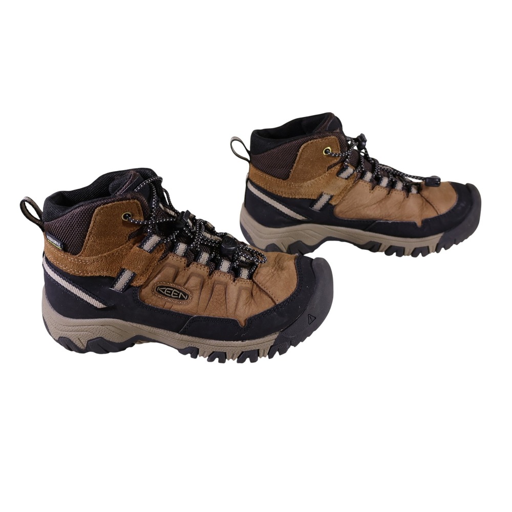 Keen Kids Size 1 Hiking Boots Brown Waterproof Leather Bungee Lace 1029569